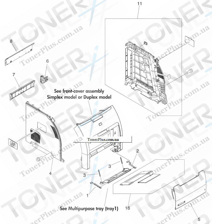 Каталог запчастей для HP Color LaserJet 3600 - External panels and covers (1 of 2)