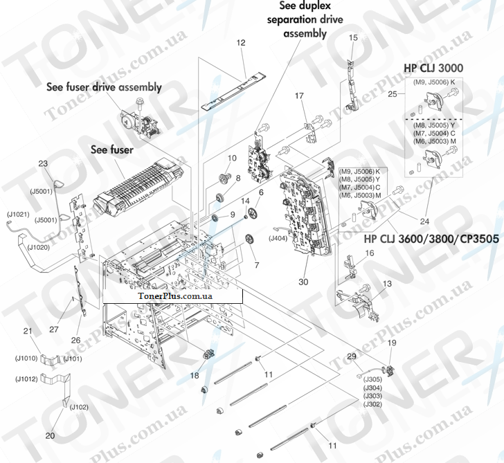 Каталог запчастей для HP Color LaserJet 3000 - Internal components (2 of 5)