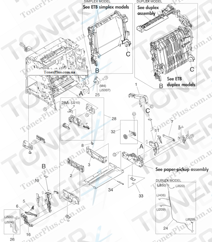 Каталог запчастей для HP Color LaserJet 3800 - Internal components (3 of 5)