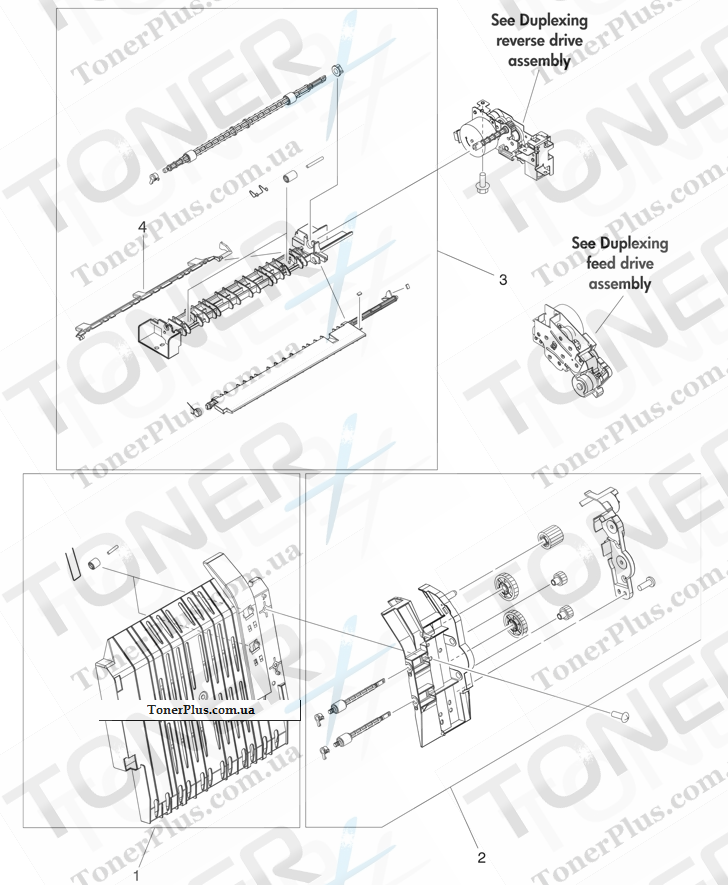 Каталог запчастей для HP Color LaserJet 3800 - Duplex-paper feed assembly (duplex models)