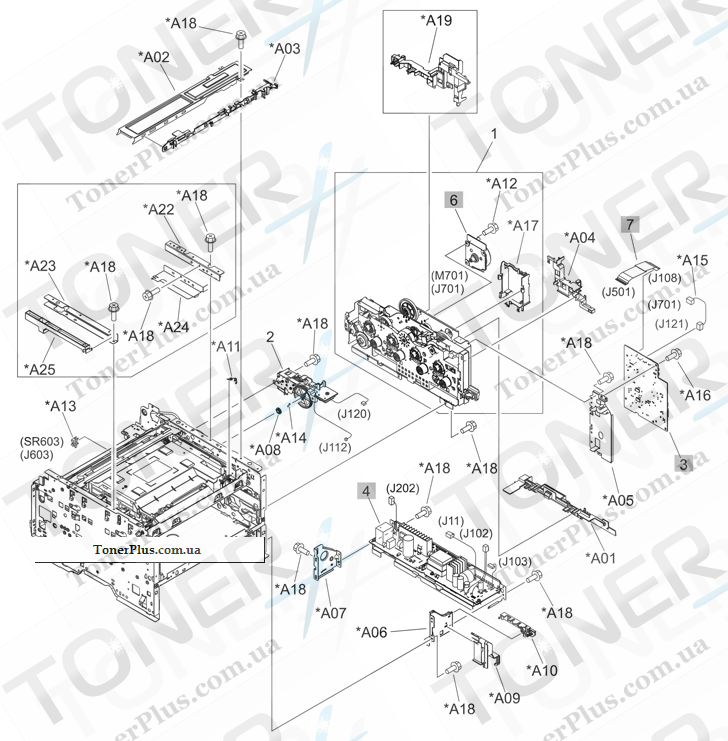 Каталог запчастей для HP LaserJet Pro CM1415 Color MFP - Internal assemblies (2 of 4)