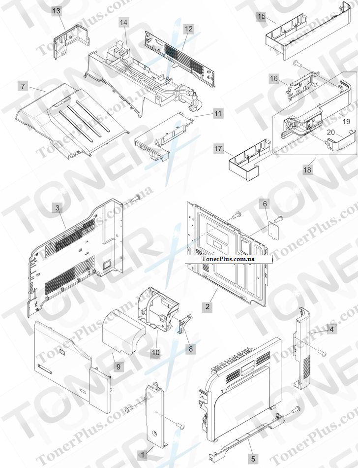 Каталог запчастей для HP Color LaserJet CM3530 MFP - External covers, panels, and doors