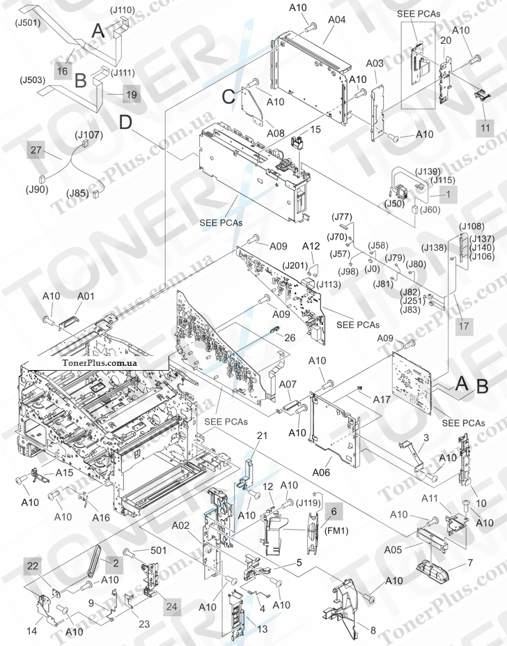 Каталог запчастей для HP Color LaserJet CM3530fs MFP - Internal components (4 of 5)