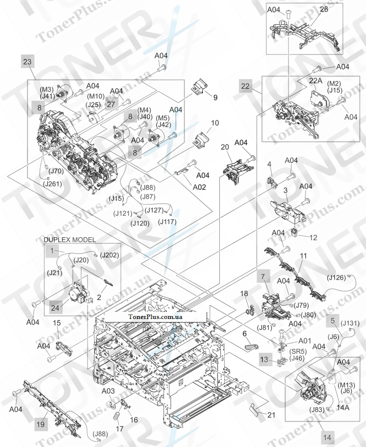 Каталог запчастей для HP Color LaserJet CM3530 MFP - Internal components (5 of 5)