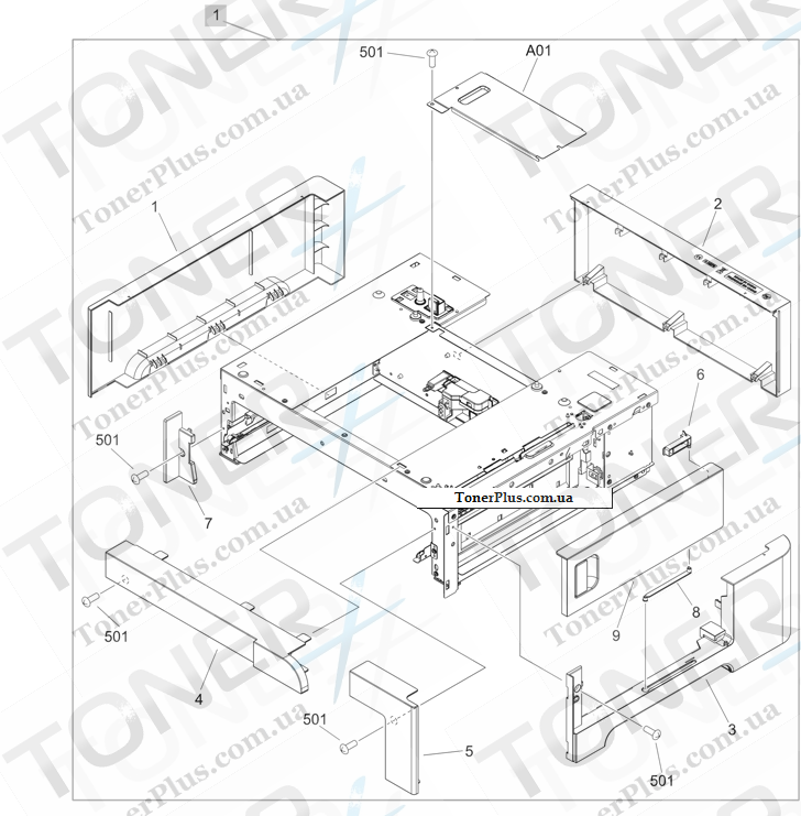 Каталог запчастей для HP Color LaserJet CM3530 MFP - 500-sheet paper feeder