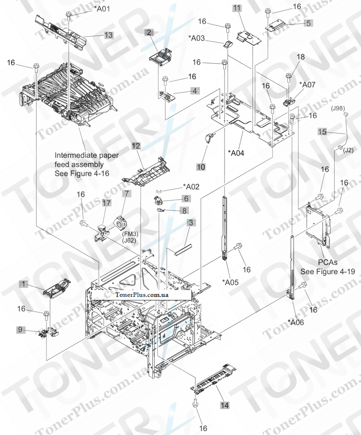 Каталог запчастей для HP Color LaserJet CM4540f MFP Enterprise - Internal components 1 of 7