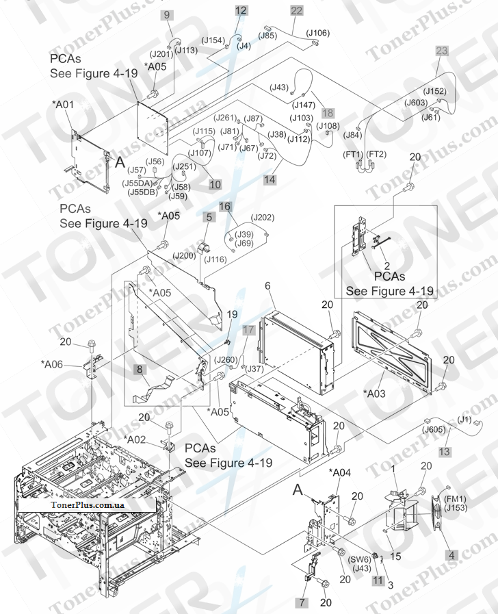 Каталог запчастей для HP Color LaserJet CM4540 MFP Enterprise - Internal components 7 of 7