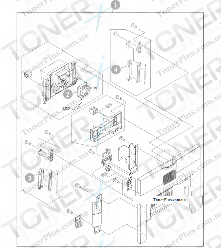 Каталог запчастей для HP Color LaserJet CM4730 MFP - Right lower cover assembly