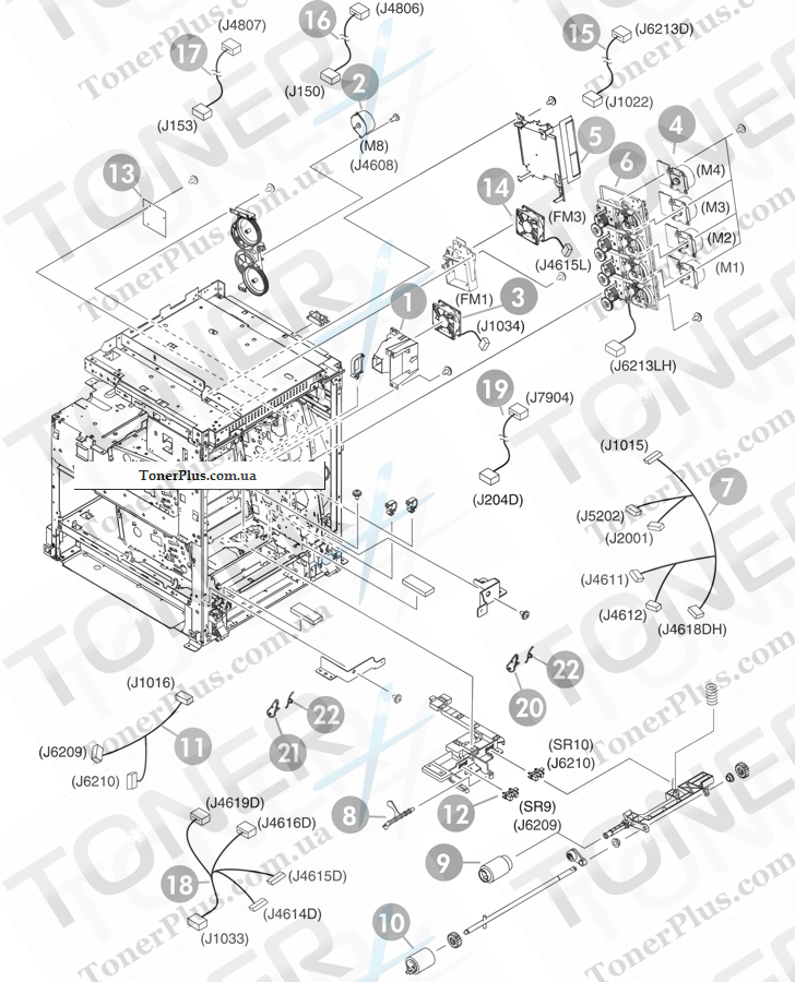 Каталог запчастей для HP Color LaserJet CM4730 MFP - Internal components (7 of 8)