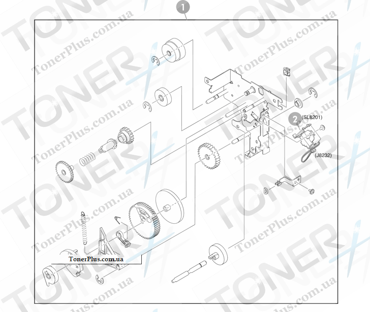 Каталог запчастей для HP Color LaserJet CM4730 MFP - Upper paper pickup drive assembly