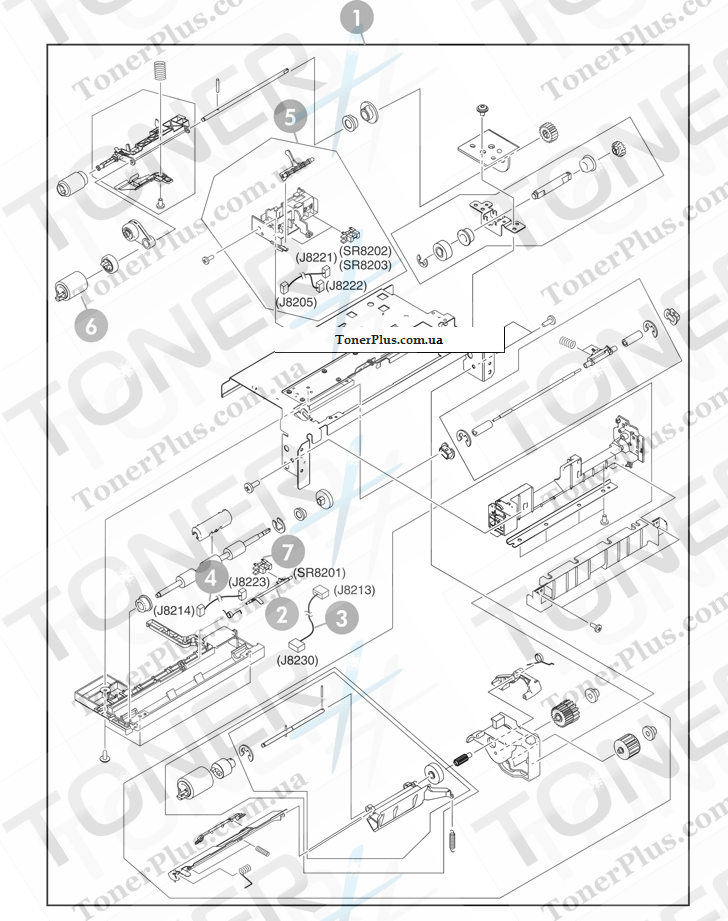 Каталог запчастей для HP Color LaserJet CM4730 MFP - Upper paper pickup assembly