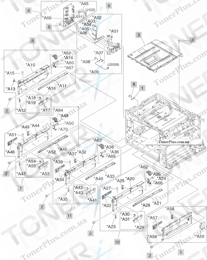 Каталог запчастей для HP Color LaserJet CM6030f MFP - Printer internal components (1 of 7)