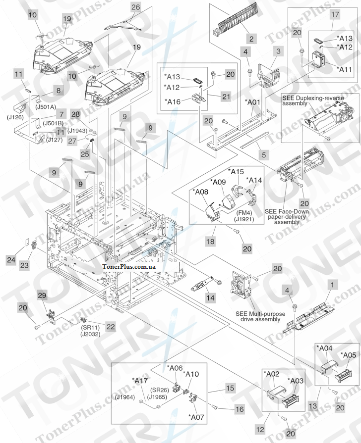 Каталог запчастей для HP Color LaserJet CM6030 MFP - Printer internal components (2 of 7)