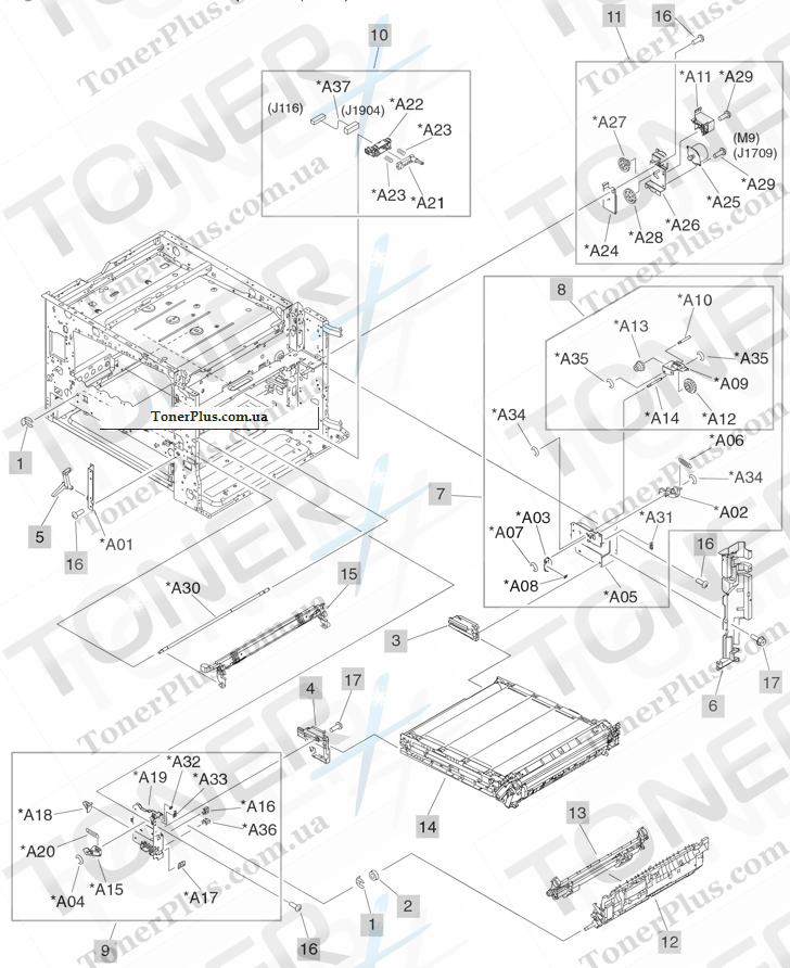 Каталог запчастей для HP Color LaserJet CM6030 MFP - Printer internal components (3 of 7)