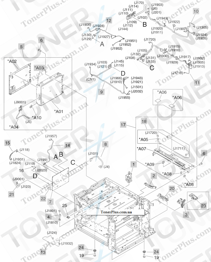 Каталог запчастей для HP Color LaserJet CM6030f MFP - Printer internal components (6 of 7)
