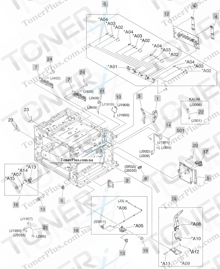 Каталог запчастей для HP Color LaserJet CM6030 MFP - Printer internal components (7 of 7)