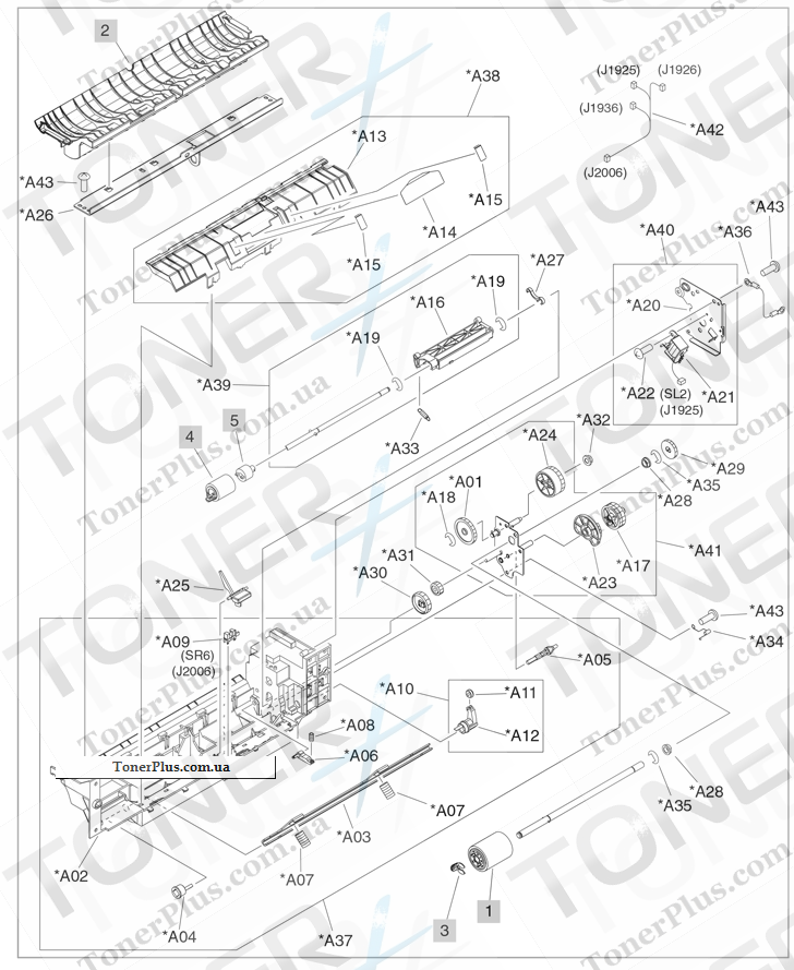 Каталог запчастей для HP Color LaserJet CM6030f MFP - Printer multi-purpose paper-pickup assembly