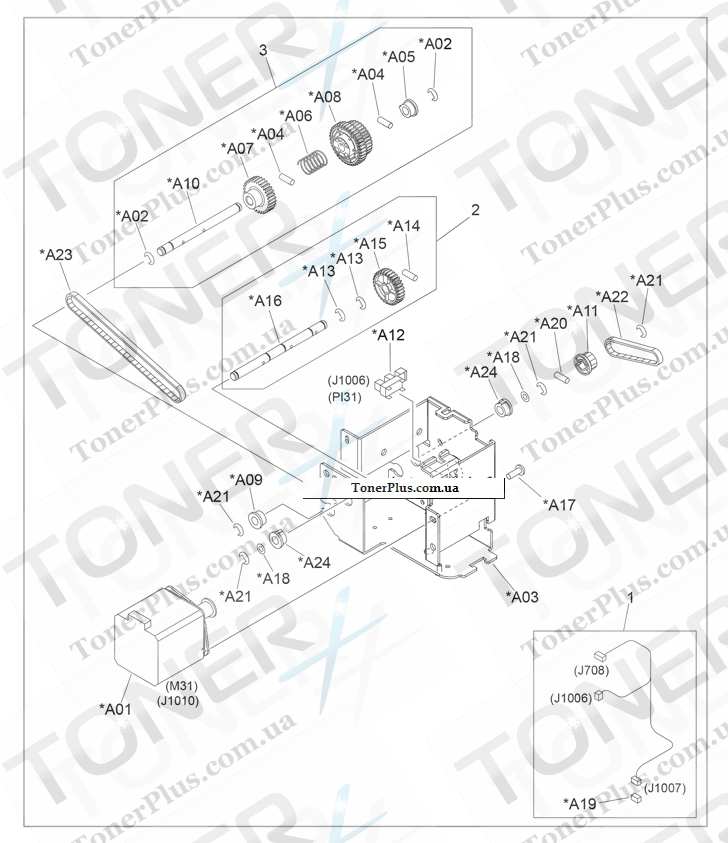 Каталог запчастей для HP Color LaserJet CM6030 MFP - Paper-feeder motor assembly (stapler/stacker and booklet-maker)
