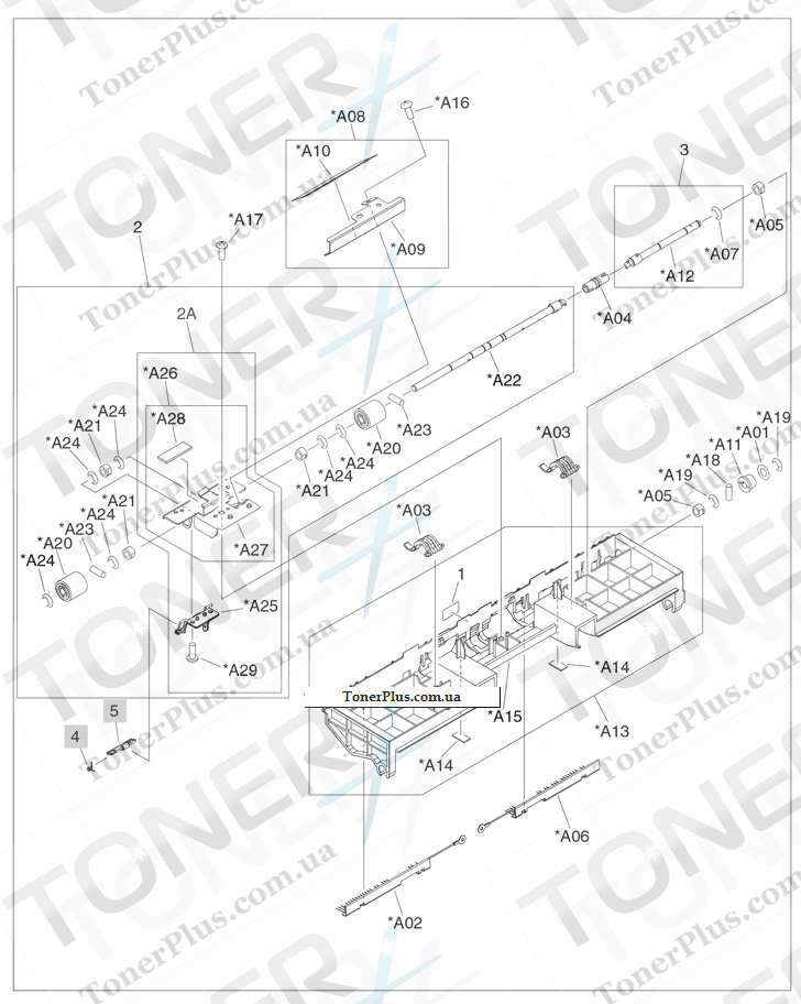 Каталог запчастей для HP Color LaserJet CM6040f MFP - Swing-guide assembly (stapler/stacker and booklet-maker)
