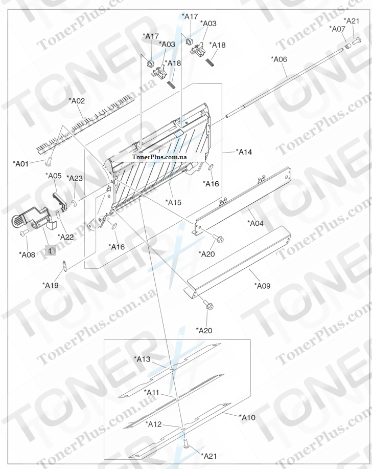 Каталог запчастей для HP Color LaserJet CM6030f MFP - Saddle-guide assembly (booklet-maker)