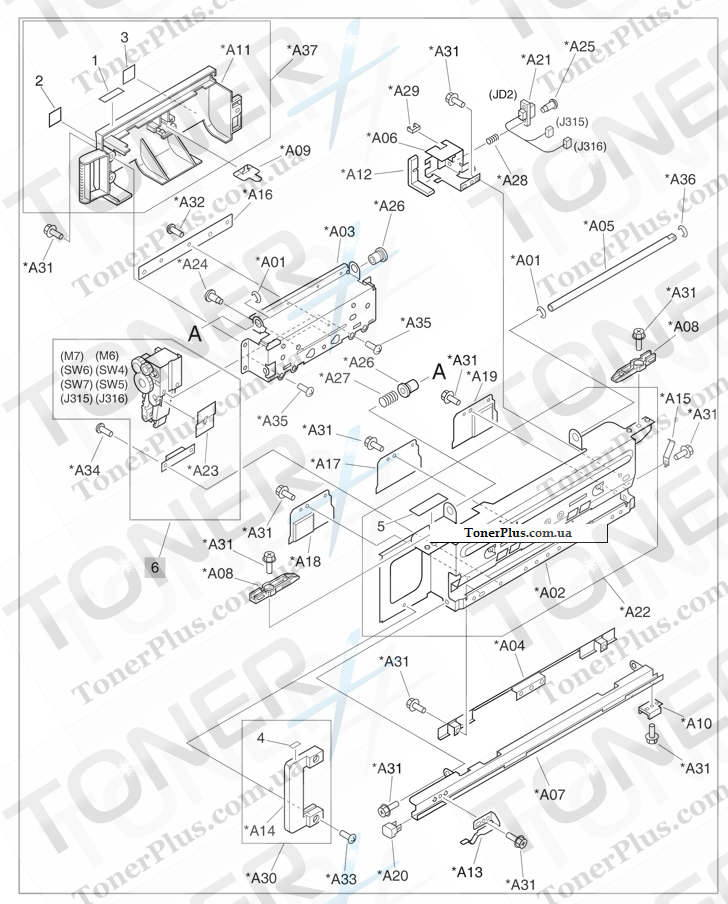 Каталог запчастей для HP Color LaserJet CM6040f MFP - Saddle-stapler assembly (booklet-maker)
