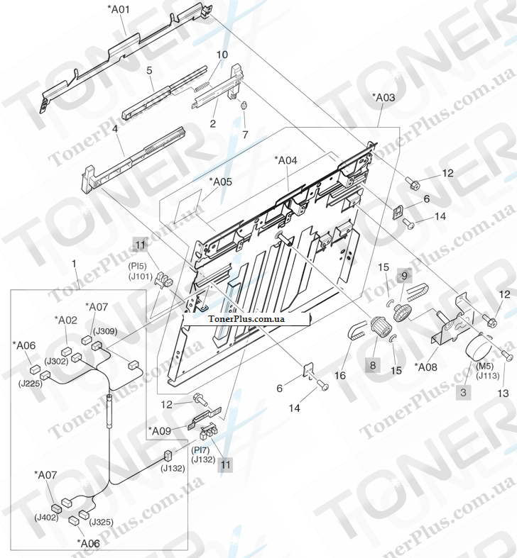 Каталог запчастей для HP Color LaserJet CM6030f MFP - Pass lower-guide assembly (booklet-maker)