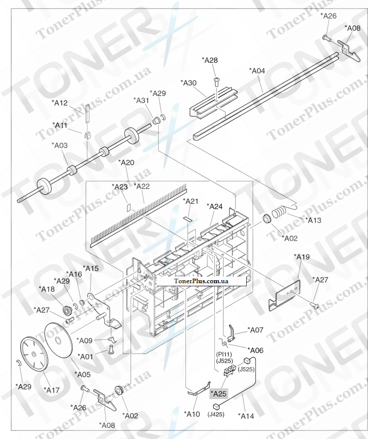 Каталог запчастей для HP Color LaserJet CM6030 MFP - Saddle paper-delivery assembly (booklet-maker)