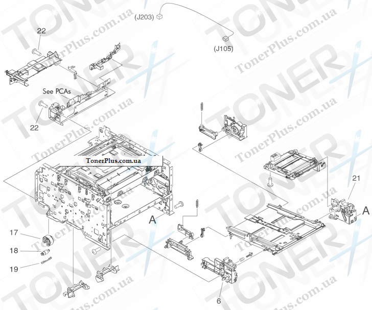 Каталог запчастей для HP Color LaserJet CP1518 - Internal components (1 of 4)