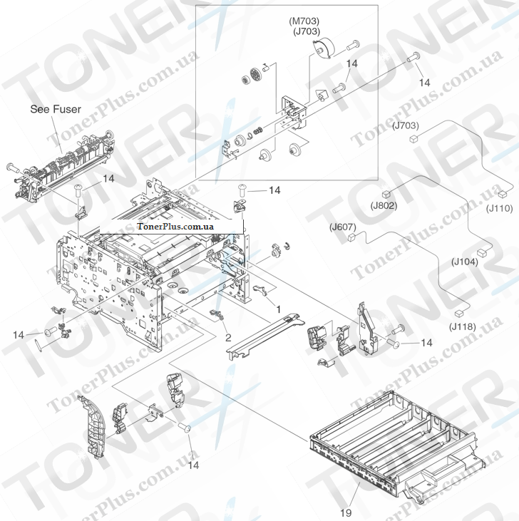 Каталог запчастей для HP Color LaserJet CP1210 Series - Internal components (4 of 4)