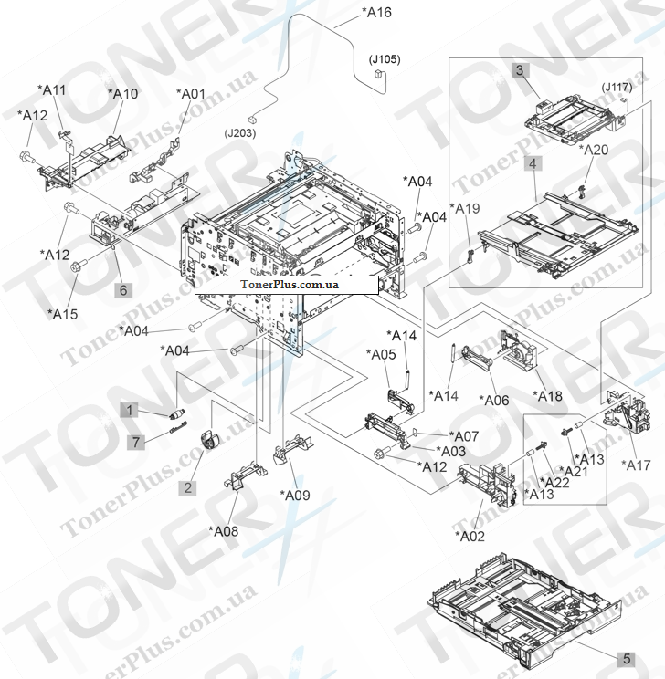 Каталог запчастей для HP Color LaserJet CP1525nw Pro - Internal components (1 of 4)