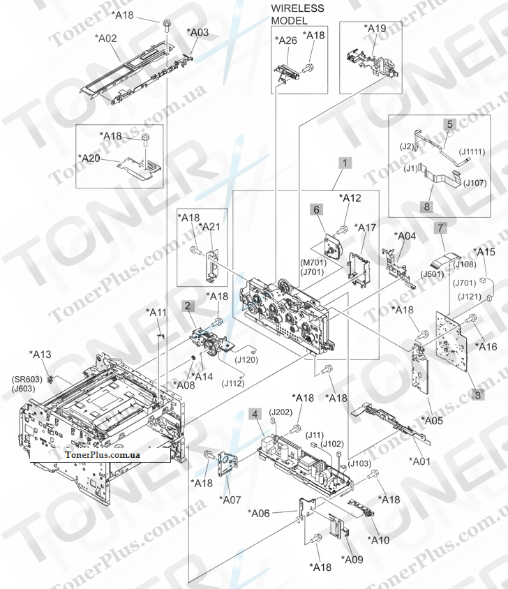 Каталог запчастей для HP LaserJet Pro CP1525nw - Internal components (2 of 4)