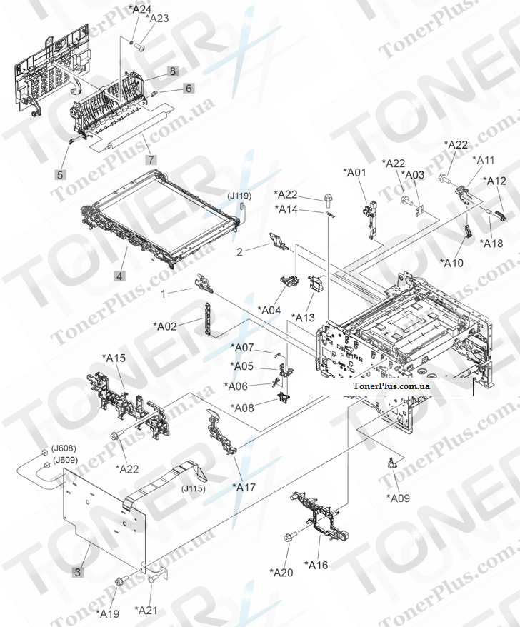Каталог запчастей для HP Color LaserJet CP1525n Pro - Internal components (3 of 4)