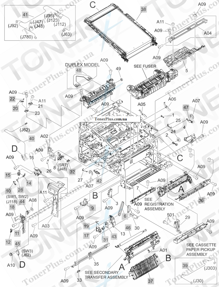 Каталог запчастей для HP Color LaserJet CP3525dn - Internal components 3 of 5