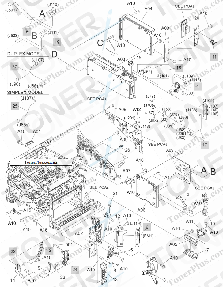 Каталог запчастей для HP Color LaserJet CP3525 - Internal components 4 of 5