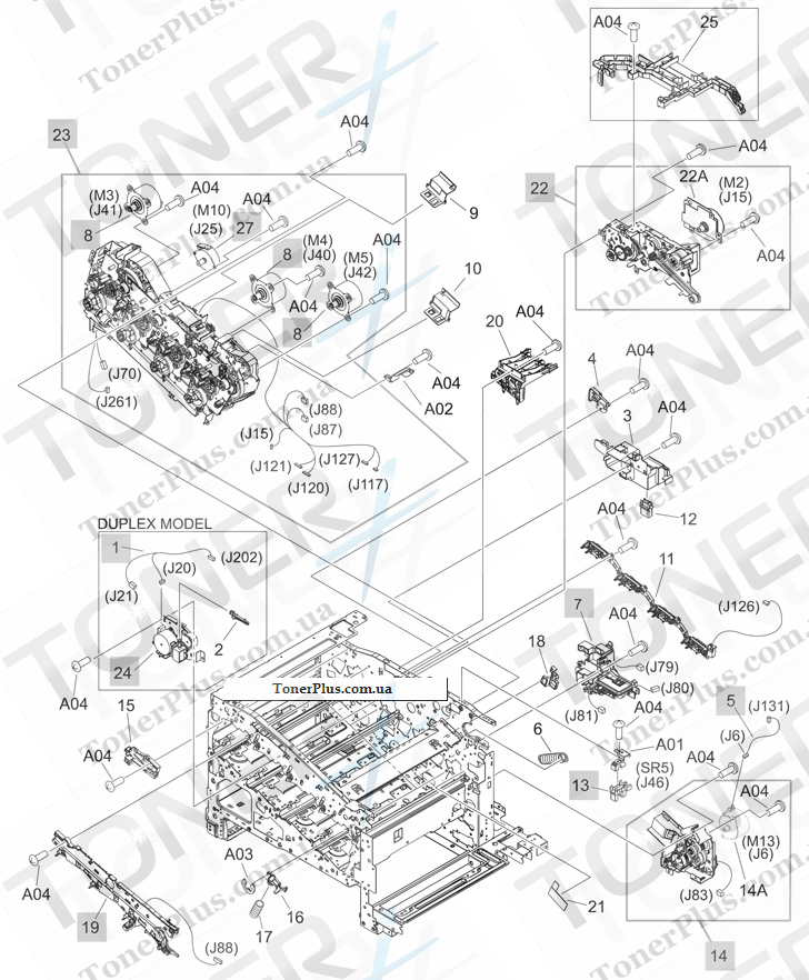 Каталог запчастей для HP Color LaserJet CP3525dn - Internal components 5 of 5