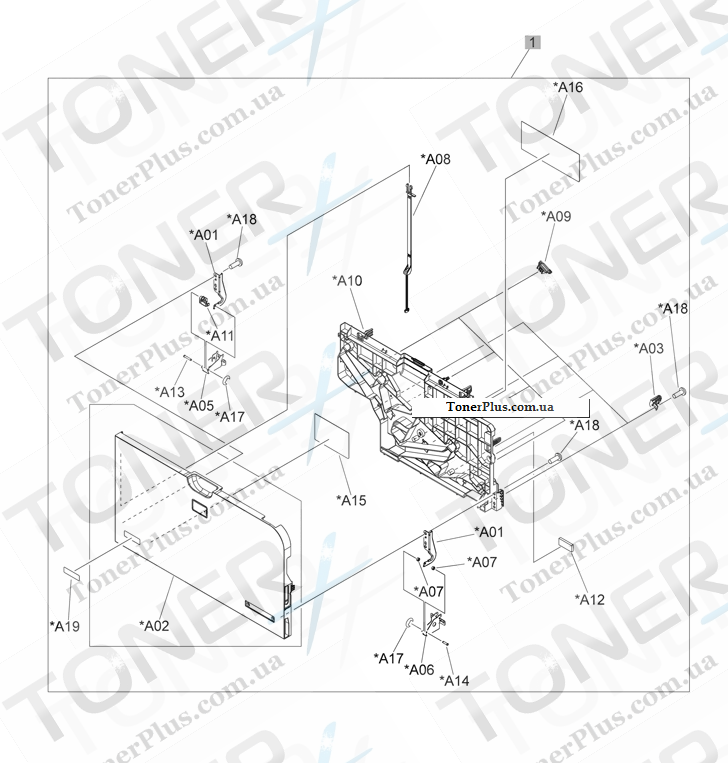 Каталог запчастей для HP Color LaserJet CP4520 Series - Front door assembly