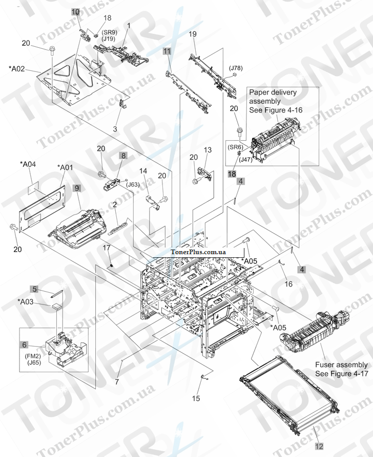 Каталог запчастей для HP Color LaserJet CP4520 Series - Internal components 4