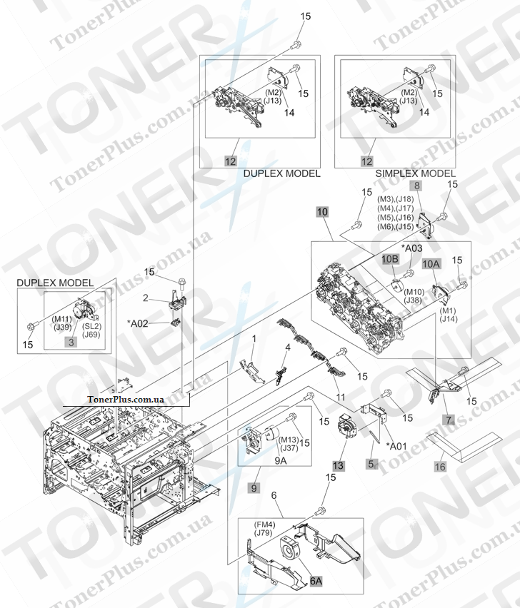 Каталог запчастей для HP Color LaserJet CP4520 Series - Internal components 6