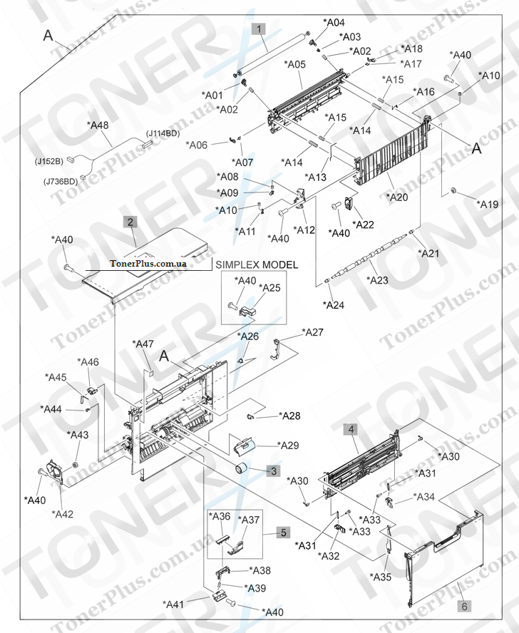 Каталог запчастей для HP Color LaserJet CP5225 Series - Right door assembly