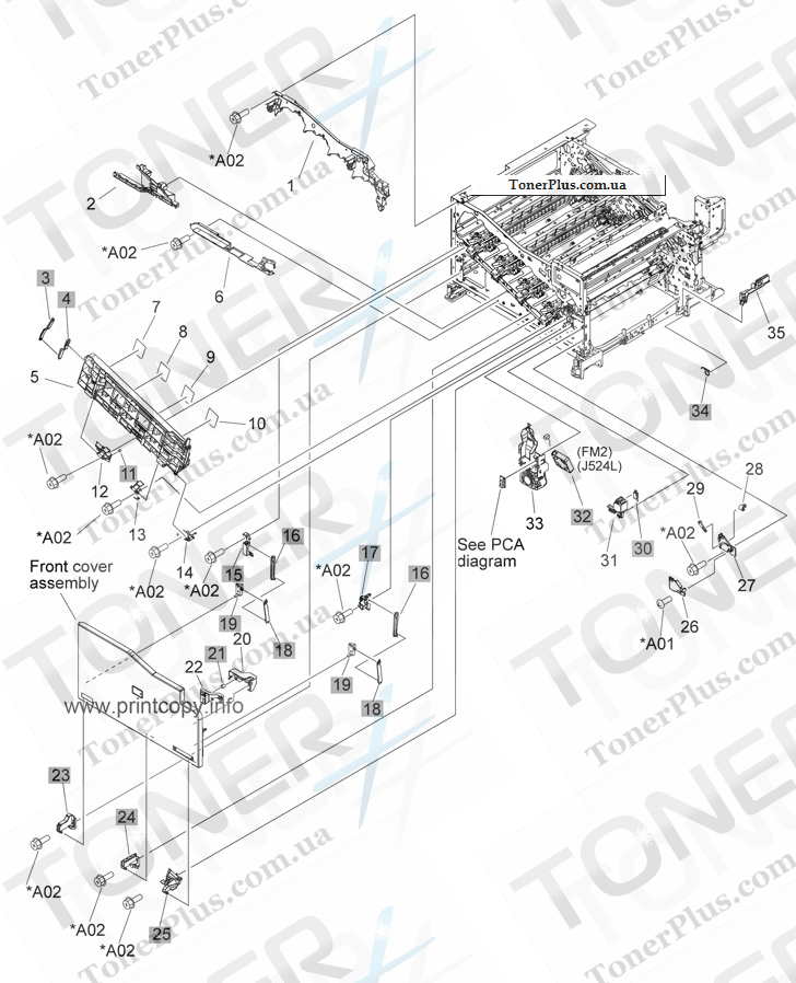 Каталог запчастей для HP Color LaserJet CP5220 Series - Internal components 1