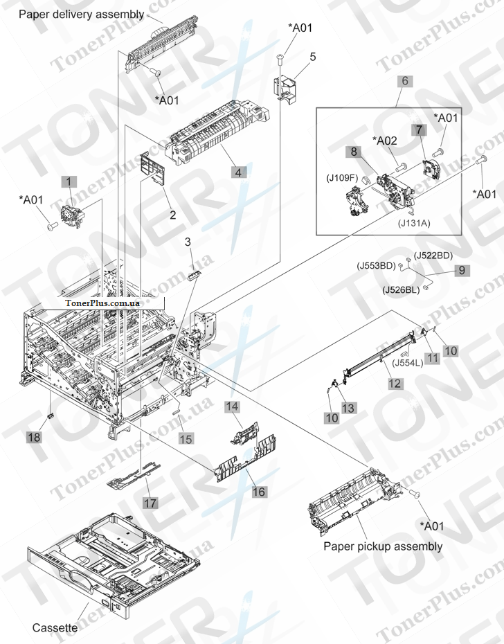 Каталог запчастей для HP LaserJet Pro CP5225 Series - Internal components 2