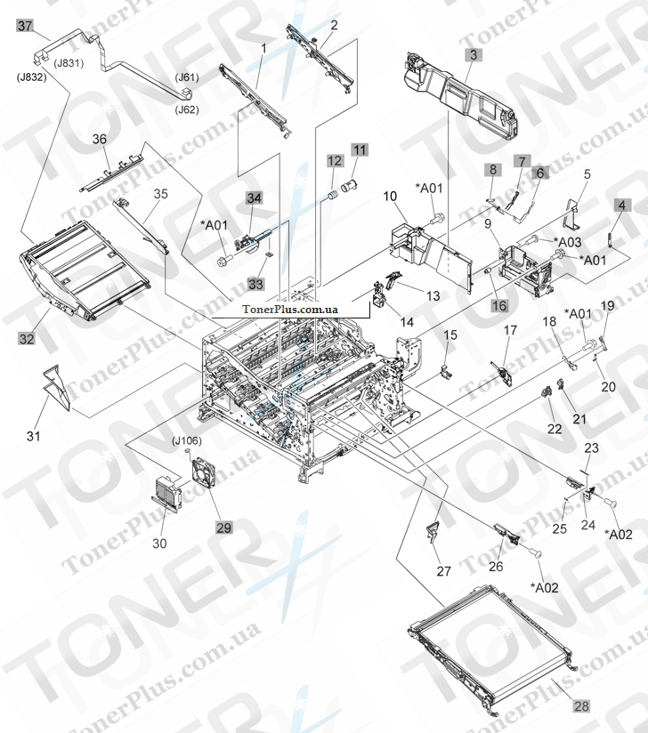 Каталог запчастей для HP LaserJet Pro CP5220 Series - Internal components 4
