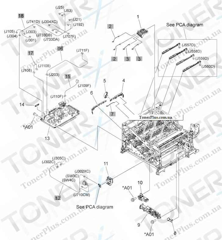 Каталог запчастей для HP LaserJet Pro CP5220 Series - Internal components (5 of 6)