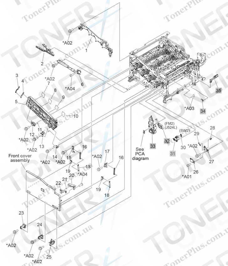 Каталог запчастей для HP Color LaserJet CP5520 Enterprise - Internal components (2 of 9)