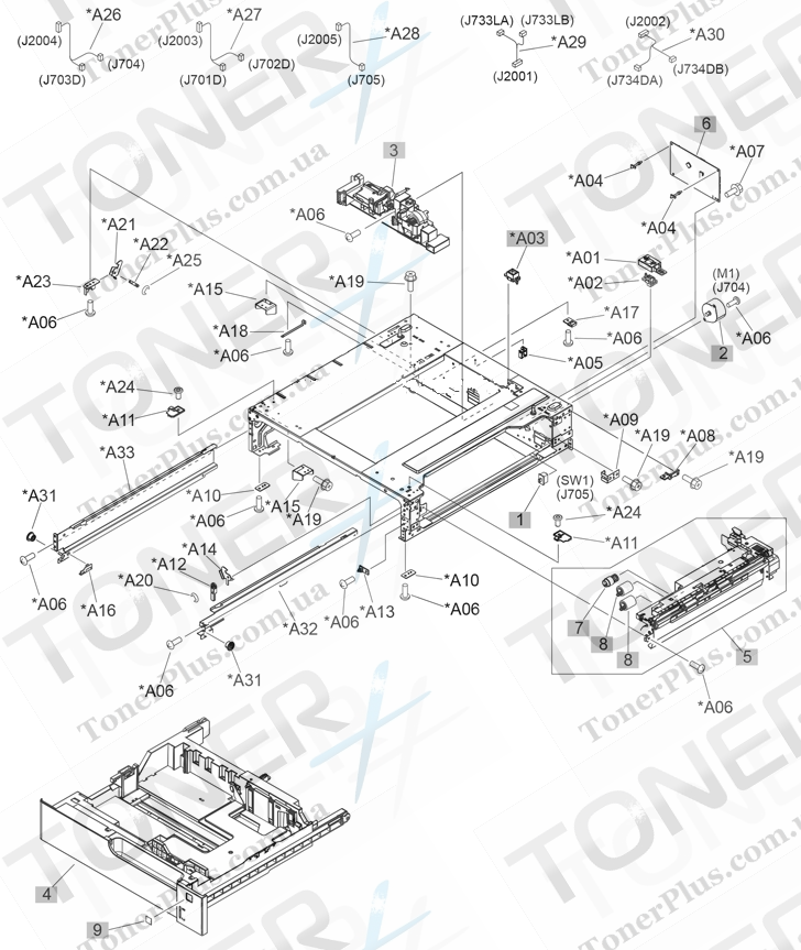 Каталог запчастей для HP Color LaserJet CP5520 Enterprise - 1x500PF internal components