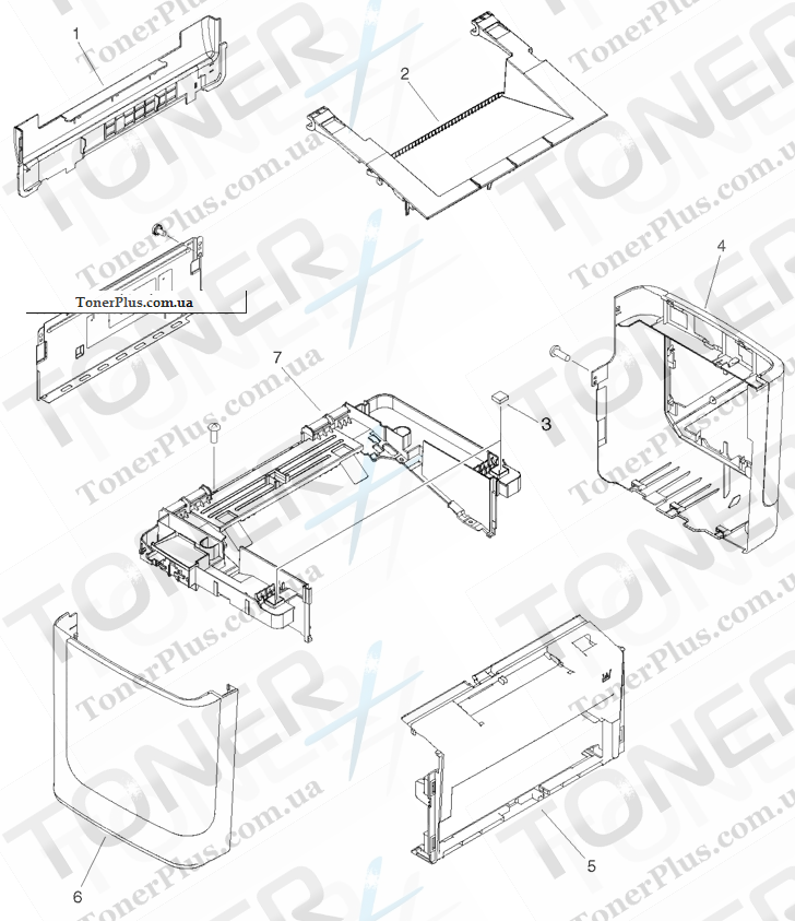 Каталог запчастей для HP LaserJet M1522 MFP - External covers and panels