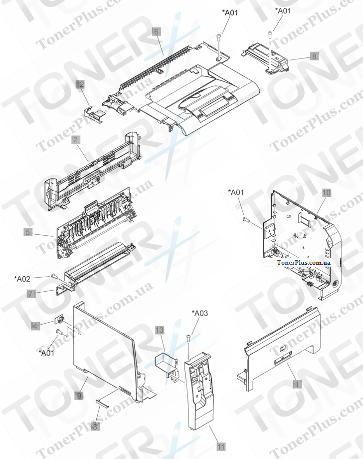 Каталог запчастей для HP LaserJet Pro 100 Color MFP M175 - Covers, panels, and doors