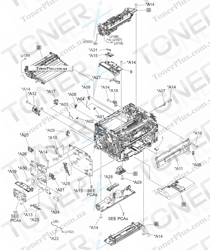 Каталог запчастей для HP LaserJet Pro 100 Color MFP M175 - Internal assembly