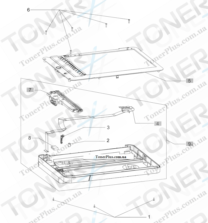 Каталог запчастей для HP LaserJet M176 Color Pro MFP - Scanner assembly (M177 model)