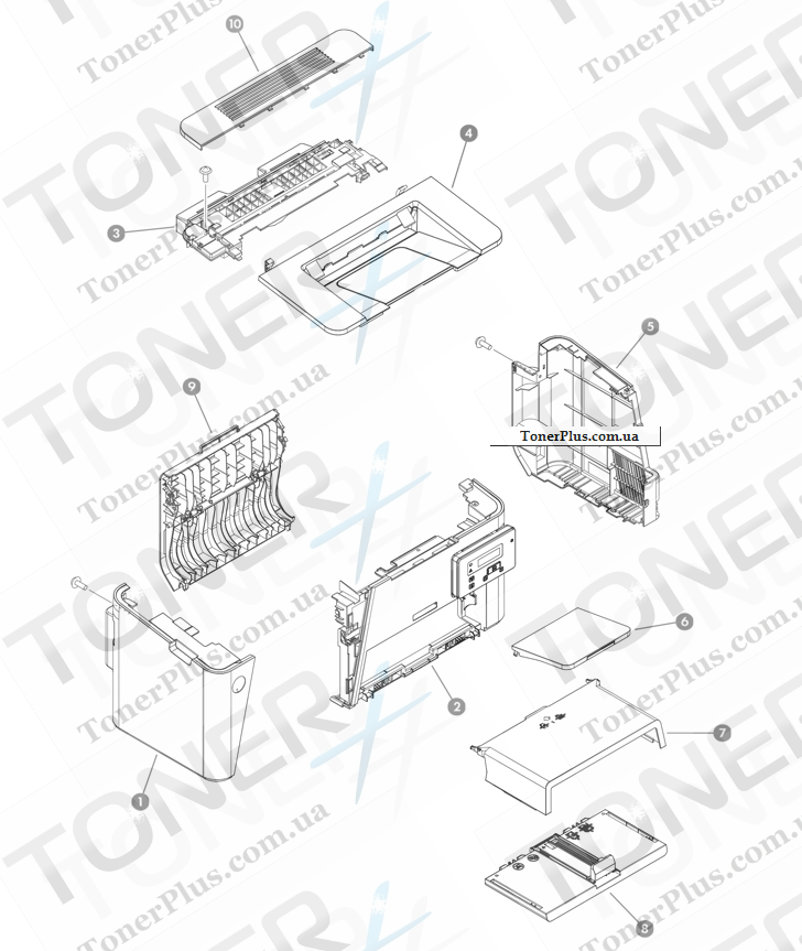 Каталог запчастей для HP LaserJet M201n Pro - External panels and covers, duplex product